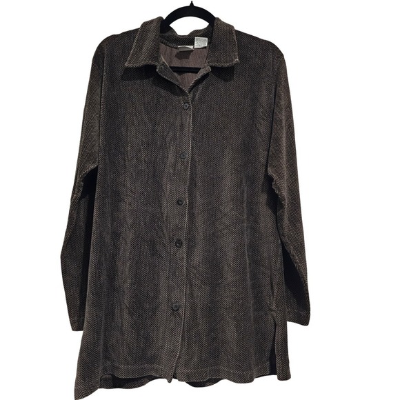 Jason Maxwell Mens Small Herringbone Button Up Shirt Brown Tan Long Sleeve - Picture 2 of 7